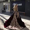 Party Dresses Lorie Ball Gown Formal Bourgogne Evening Gold Lace Appliqued Dubai Arabic Celebrity V Neck Long Sleeve Pageant Prom Gowns