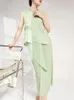 Arbeitskleider grün elegante zweiteilige Sets Frauen O Hals ärmelloses Feste Farbe unregelmäßige T-Shirt-Länge-Röcke 2024 Sommer Mode