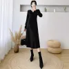 Sweatshirts 8307# Autumn Winter Korean Fashion Knitted Maternity Long Dress Across V neck A Line Slim Clothes for Pregnant Women Pregnancy