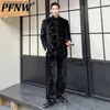 Men's Tracksuits PFNW Autumn Set Chinese Style Standing Collar Jacket Two Piece Fashion Velvet Pleated Printing Sweatpants Suits 9C2613