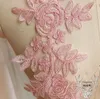 4 szt./2 pary 14,5*35 cm różowy złoty tkanina kwiat w doniesieniu koronkowe szycie.