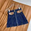 Skirts designer 2024 New Fashion Casual Sweet Style Low Waist Genuine Leather Denim Blue Skirt for Women 3XMU