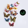 12pcs set Multicolor Luminous 3D Butterfly Wall Stickers Magnet PVC Fluorescence Butterflies Party Kids Bedroom Decoration219h