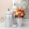 Keramische gemberpot vintage algemene pot goud en zilveren strepen porseleinen handwerk decoratie bloem vazen thuis accessoires 240408