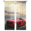 Red Racing Car Sea View Window Curtains Bedroom Modern Drape Sheer Tulle Valances Living Room Kitchen Voile Curtain