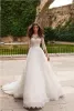 Naviblue Dolly Beach Wedding Dresses Bateau Neck Deliques Lace Up Back Long Sleeve Bridal Cowns Sweep Train Country A-Line Line Dresses