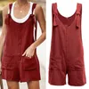 Women Loose Jumpsuit Summer Casual Sleeveless Rompers Button Pocket Suspenders Bib Short Pants Playsuits Overalls Plus Size 240410