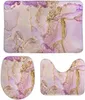 Badmatten 3 Stücke Badezimmer Teppich Set von Trendy Purple Golden Marmor Contour Matte Deckel für
