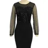 Urban sexy jurken dames prom jurk dot print doorzichtige lantaarn mouwen schede kleed ronde nek volledige lengte dames feestjurk vrouwen kleding 24410