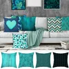 Teal Blue Pillowcase 45x45cm هندسة وسائد أريكة البوليستر أريكة تغطية ترمي