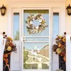 Decorative Flowers Thanksgiving White Pumpkin Wreath Artificial Autumn Leaves Front Door Home Farmhouse Decor Festival Hanging Garland