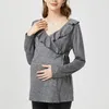 Moderskap ruffles kläder blusar långärmad v-ringning ammande skjorta toppar graviditet kläder ammande avslappnade gravida skjortor