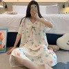 Women's Sleepwear Sweet Princess Style Suit V-Neck Printed Pajamas Thin Cotton Silk Nightgown Short Sleeve Dress Female Home Clothing