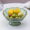 Tazones de frutas modernas Organizador decorativo de placa de alto valor transparente en forma de flores con orificios de drenaje para frutas