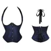 Halter espartilho vintage plus size espartilho subbustoso com tiras steampunk cincher renda up espartisos para mulheres vermelhas de ouro