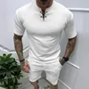 Herrspåriga streetwear casual tvådelar kostymer sommar män kort ärm tie-up v nack t-shirt och shorts kläder män våffla fast färg