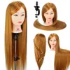 Hot 30" High Temperature Fiber Hair Mannequin Head for Hairdressers Long Brown Hairstyles Dummy Heads with Stand Scissors Comb