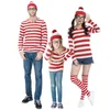 Parent-Child Wally Costume Red White Striped T-Shirt Waldo Playsuit Cosplay Carnival Halloween Fancy Party Dress