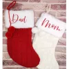 Gepersonaliseerde kerstkousen Aangepaste monogramnaam Red White Farmhouse Family Kousen Kerstmiskous voor kinderen