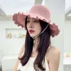 Wave Edge Empty Top Women, Summer Outdoor Protection and Shading for Beach Outings, Sun with Rolled Large Brim Grass Hat