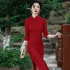 New Chinese Style Green Lace Cheongsam 2023 New Temperament Young Girl Improved Dress with Low Slit