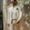 Beige Suits for Men Slim Summer Notch Lapel Linen 2 Piece BlazerPants Formal Casual Business Wear Fashion Wedding Tuxedo 240407