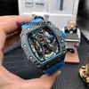 Heren Mechanisch horloge Leisure Luxe automatische vezelwijnwijn holle tape mannen beweging polshorloges