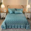 Kant Kristal Fluwelen Sprei Blauw Groen Gewatteerde Matrashoes Laken Europa Solid Thicken Warme Deken Koningin Thuis Textiel