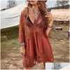 Womens Swimwear Bikini Er Up Lace Hollow Out Summer See Through Sun Protection Tunic For Beach Boho Beachwear Solid Dresses Drop Deliv Dhbrd