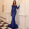 Runway Dresses Sexy Off Shoulder Burgundy Beads Long Sleeve Backless Floor Length Sequin Evening For Women Birthday Wedding Party Dress