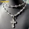 2024 Iced Out Cross Necklace for Men Women Bling Silver Color Chip Zirconia Charm Star Link Chain Hip Hop Jewelry 240409