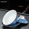 中国のセラミックティーチューレンハンドペイントブルーとホワイトの磁器ガイワン旅行ポータブルティーウェア世帯飲み物ティーカップ