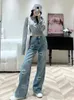 2024 Spring Channel New Classic Double Letter Design Flocking High midje breda ben Jeans Designer Kvinnor Jeans Fashionabla högkvalitativa jeans 897