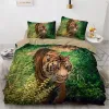 3D Bedding Set Black Duvet Quilt Cover Set Comforter Cover Pillowcase King Queen Size Animal Tiger Printed Polyester Quilt Cover