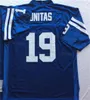 Gerileme Futbol 1970 Vintage 19 Johnny Unitas Jersey 75. Yıldönümü Mavi Renk Takımı Tüm Spor Hayranları için Dikişli Retro Nefes Alabilir En İyi Kalite Satışta