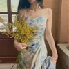 Casual Dresses Korean Style Elegant Floral Dress Women Långärmning Vintage Midi Thin Slim Sexy Party For Kvinnor 2024 Summer Chic