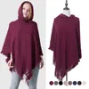 Women Winter jesienna Knit Batwing Cape Pullover Sweter z kapturem Poncho Vintage Vintage Wrap Pluszowe frędzl