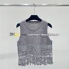 Summer Hollow Ren Kamizel Designer cekin fringe dzianin camisole kobiety dzianiny tee crew szyja solidne kolory bluzki