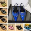 Mula cuchillo cuadrado tacones altos zapatos sligback sandalias 4 cm de tacón plano gatito tacón sandalia tacón alto tacón de oro zapatos de metal de oro para mujeres bombas de verano