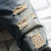 Denim jeans heren elastische regelmatige fit recht geruïneerd gat nieuwe broek mannelijke high street broek groot formaat