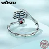 Cluster Rings WOSTU 925 Sterling Silver Punk Skull Hand Opening With Red Heart CZ For Women Hip Hop Special HOliday Jewelry Gifts CQR876