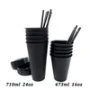 5PCS 473 ml/700 ml Czarna plastikowa butelka do wielokrotnego użytku Zimna kubek z pokrywką i słomy magiczny kubek spersonalizowany kubek do kawy