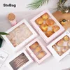 Stobag 10st Baking Cookies Packaging Box med Clear Windower Handgjorda puffar Egg Yolk Crisp Birthday Party Chocolate Favors