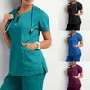 Kvinnors t-shirt modeblus toppar soild kort ärm V-ringning arbetande uniform tryckskjorta husdjurskrubbar kostym 454