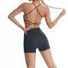 Pantaloncini da donna yoga con tasche cicliche pantaloni di fitness in giro per la vita alta a manica corta giù per donne