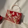 Borsa da sera da sera in stile cinese Borsa fatta a mano per borsa per matrimoni da donna Sposa portata Velvet Cheongsam Red Mouth Gold Banquet