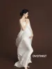 Dresses Dvotinst Women Photography Props Maternity White Silk Cloth Pregnancy Elegant Satin Clothing Studio Shooting Photo Props