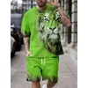 Summer Fashion Animal Prind Mens Mense Set Oneck Shortsleeeved Top e Shorts Everyday Street Casual Wear for Men 240325
