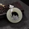 Original Design Hollow Creative Natural Hetian White Magnolia Blume Anhänger Halskette Chinesische Retro -Charm Frauen Silberschmuck