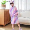 4 6 8 10 12 Y Mädchen Robe für Kinder Schlafpajamas Einhornbad Robe Winter warmer lila Regenbogen mit Kapuze -Nachtwäsche Geburtstagsfeier PJs